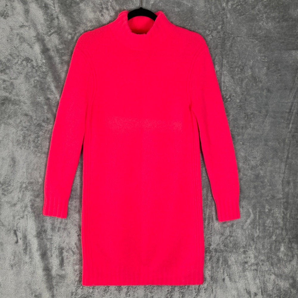J.Crew Sweater Dress Womens Small Neon Pink Very Good Mock Neck Alpaca AR686